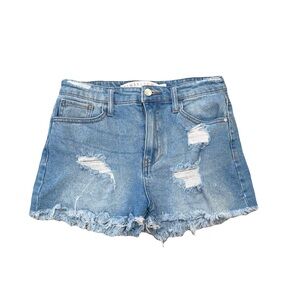 Distressed Denim Blue Shorts